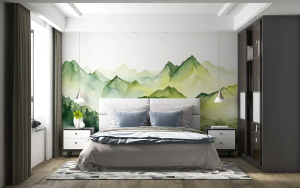 Papier Peint Végétal Contemporain Vert Apaisant – Gallery