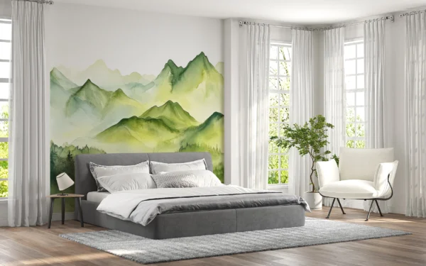 Papier Peint Végétal Contemporain Vert Apaisant – Gallery