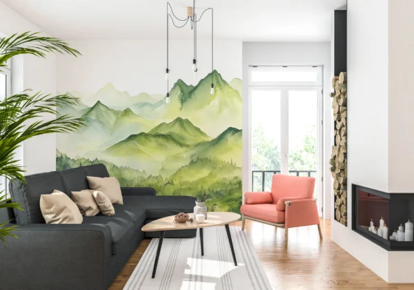 Papier Peint Végétal Contemporain Vert Apaisant – Gallery