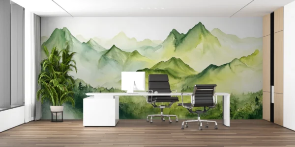 Papier Peint Végétal Contemporain Vert Apaisant – Gallery