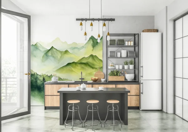 Papier Peint Végétal Contemporain Vert Apaisant – Main