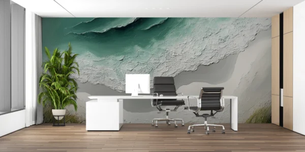 Papier Peint Végétal Contemporain Vert d’Eau – Main
