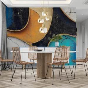 Papier Peint Abstrait Géométrique Formes Organiques Colorées Effet Craquelé