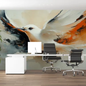 Papier Peint Artistique Oiseau en Vol Abstrait Orange