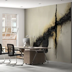 Papier peint abstrait moderne avec fissures noires dorées