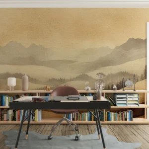 Papier peint panorama montagneux aux tons dorés et bruns