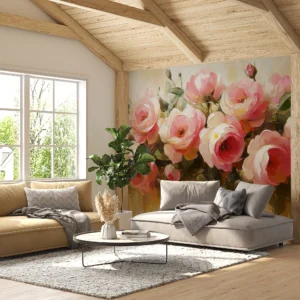 Papier Peint Romantique Bouquet de Roses Roses Aquarelle