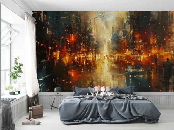 Ville Futuriste Abstraite aux Reflets Dorés et Orangés Lumineux – Gallery