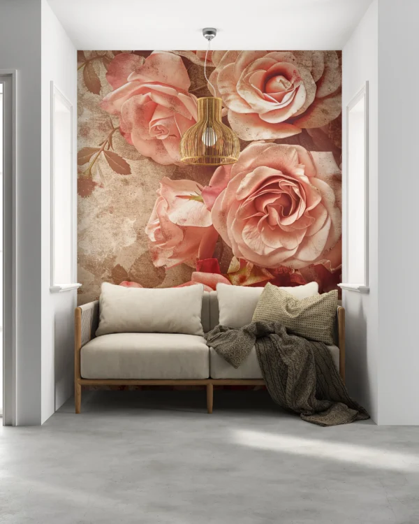 Papier peint vintage roses romantiques fond grunge beige rosé – Gallery