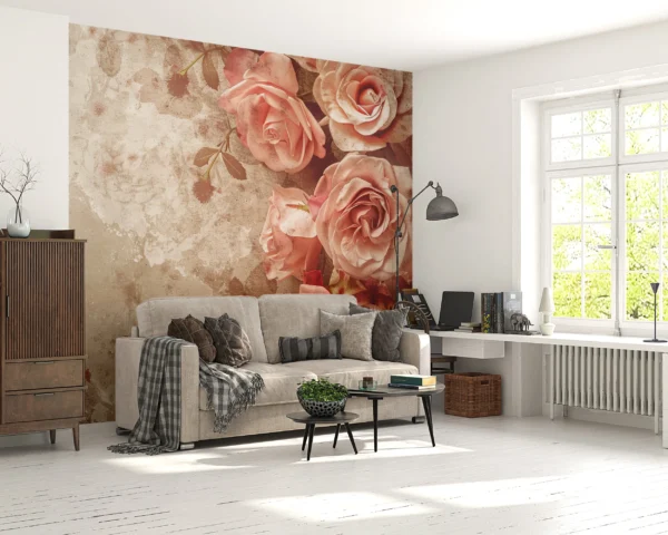 Papier peint vintage roses romantiques fond grunge beige rosé – Gallery