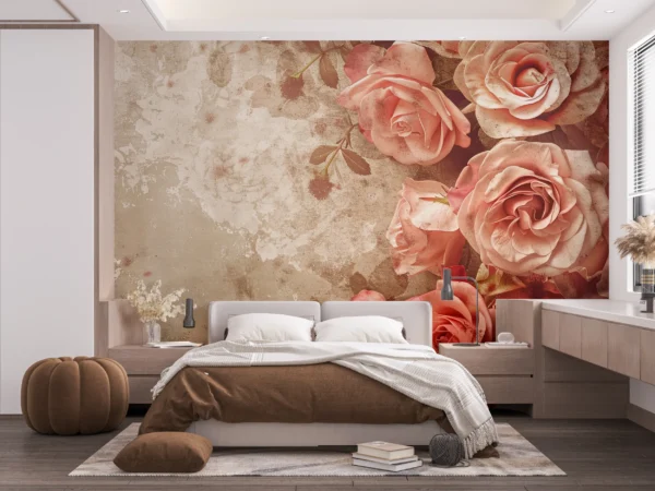Papier peint vintage roses romantiques fond grunge beige rosé – Gallery