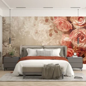 Papier peint vintage roses romantiques fond grunge beige rosé