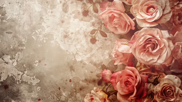 Papier peint vintage roses romantiques fond grunge beige rosé – Wallpaper