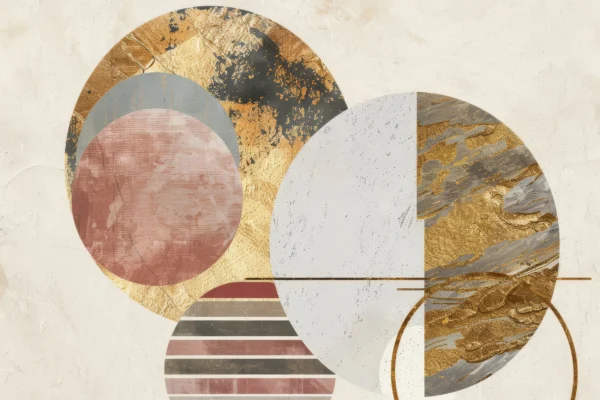 Papier Peint Abstrait Moderne Cercles Dorés et Formes Géométriques – Wallpaper