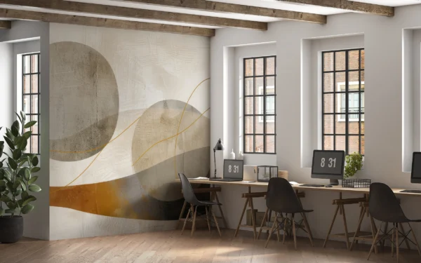 Papier Peint Abstrait Formes Géométriques Tons Neutres et Dorés – Gallery