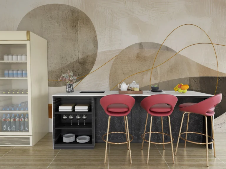 Papier Peint Abstrait Formes Géométriques Tons Neutres et Dorés – Main