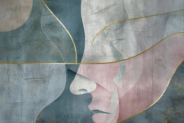 Papier Peint Abstrait Géométrique aux Nuances Bleu Gris et Rose – Wallpaper