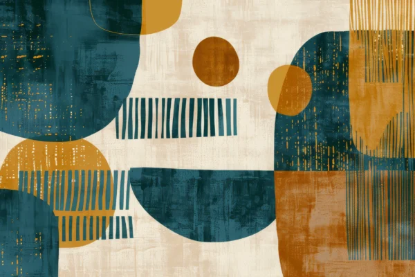 Papier Peint Abstrait Géométrique Bleu Ocre Moderne Contemporain – Wallpaper