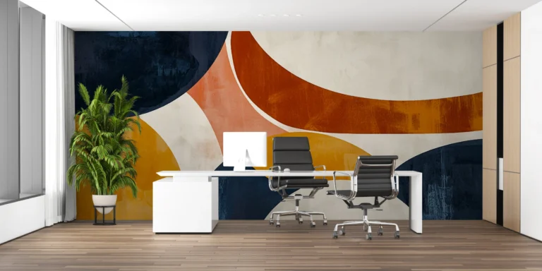 Papier Peint Abstrait Géométrique Cercles Colorés Bleu Orange Jaune – Main