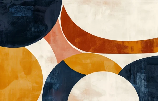 Papier Peint Abstrait Géométrique Cercles Colorés Bleu Orange Jaune – Wallpaper
