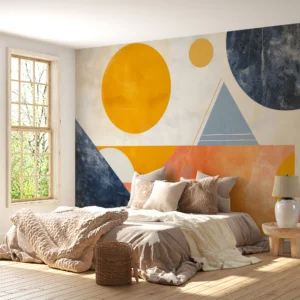 Papier Peint Abstrait Géométrique Coucher de Soleil Moderne