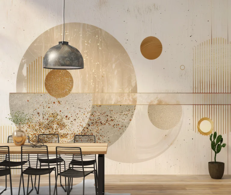 Papier Peint Abstrait Géométrique Doré et Beige Moderne – Main