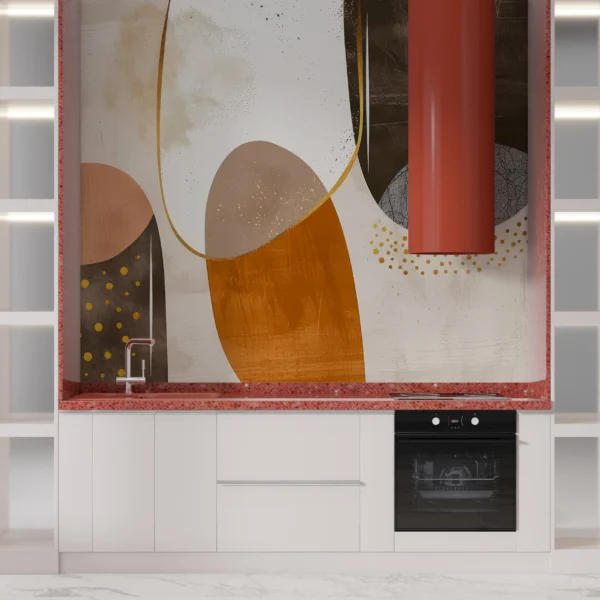 Papier peint abstrait moderne formes géométriques dorées et terracotta – Gallery