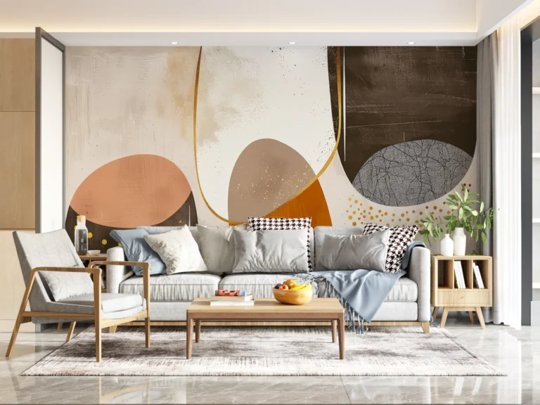 Papier peint abstrait moderne formes géométriques dorées et terracotta – Main