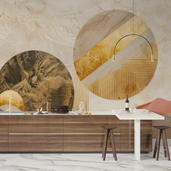 Papier peint abstrait formes géométriques tons chauds ocre terracotta – Gallery