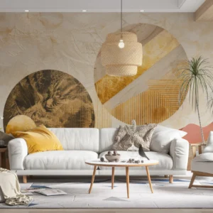 Papier peint abstrait formes géométriques tons chauds ocre terracotta