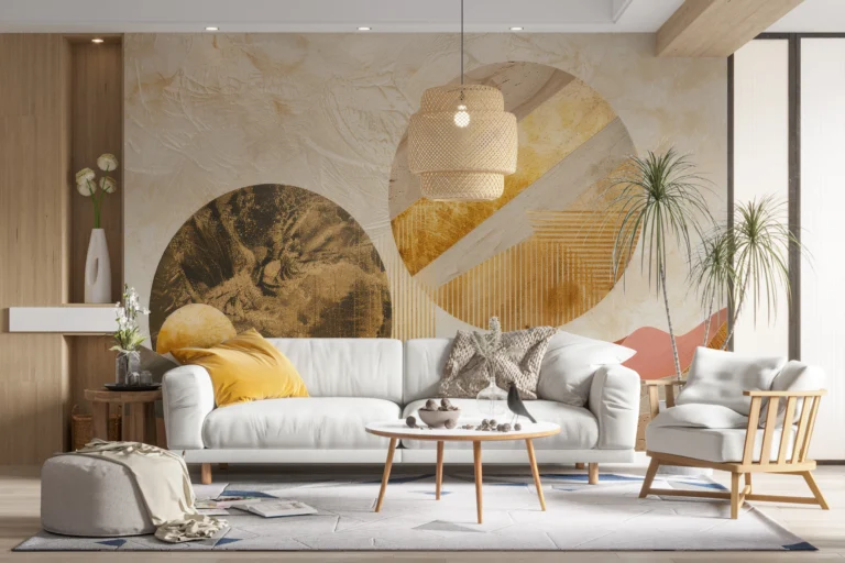 Papier peint abstrait formes géométriques tons chauds ocre terracotta – Main