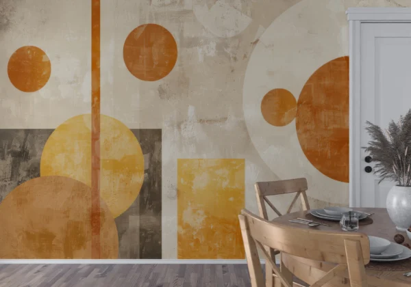 Papier peint abstrait géométrique moderne aux tons orangés et beiges vintage – Gallery
