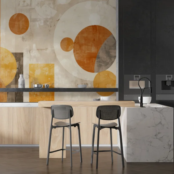 Papier peint abstrait géométrique moderne aux tons orangés et beiges vintage – Gallery