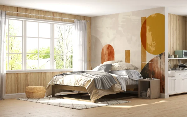 Papier peint abstrait aux formes géométriques terracotta et ocre – Gallery