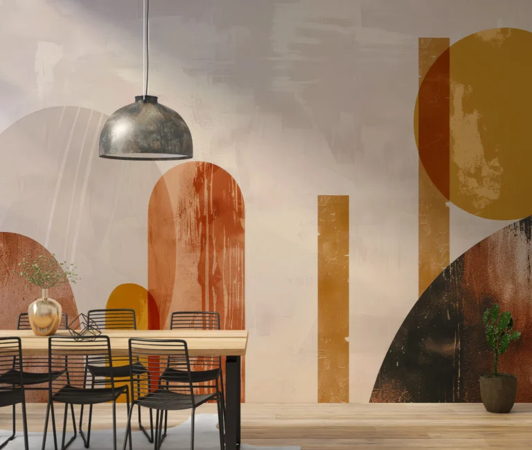 Papier peint abstrait aux formes géométriques terracotta et ocre – Main