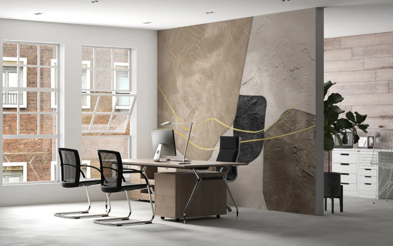 Papier peint abstrait minimaliste aux formes géométriques dorées – Main