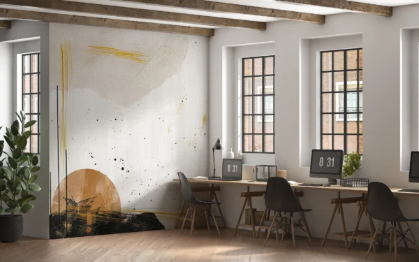 Papier peint abstrait moderne beige doré avec motifs organiques contemporains – Gallery