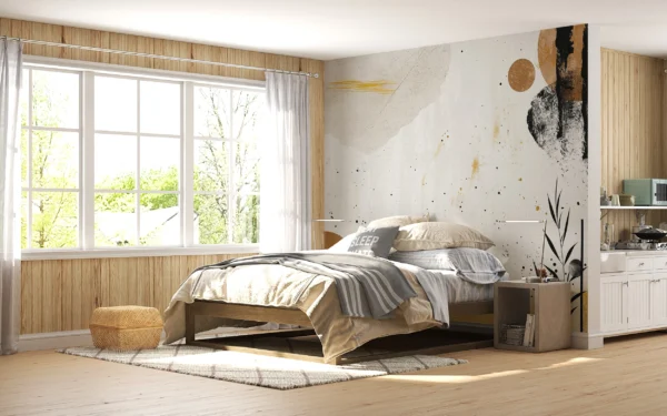 Papier peint abstrait moderne beige doré avec motifs organiques contemporains – Gallery