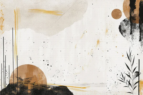 Papier peint abstrait moderne beige doré avec motifs organiques contemporains – Wallpaper