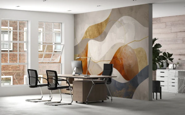 Papier Peint Abstrait Moderne aux Formes Organiques Dorées – Gallery