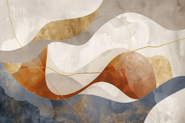 Papier Peint Abstrait Moderne aux Formes Organiques Dorées – Wallpaper