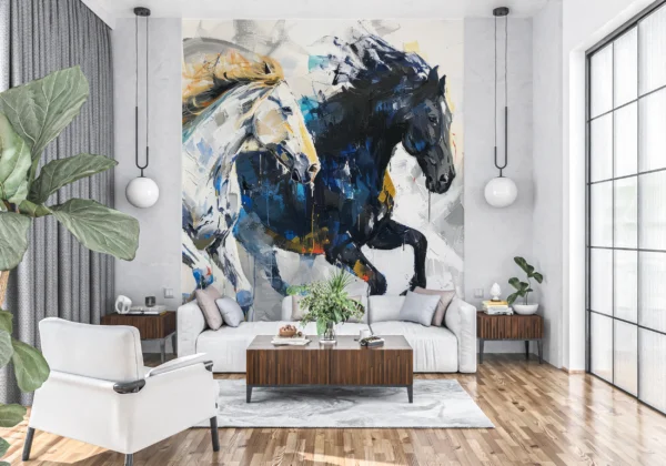 Papier Peint Chevaux Sauvages en Mouvement Style Abstrait Contemporain – Gallery