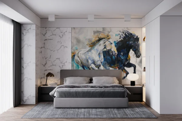 Papier Peint Chevaux Sauvages en Mouvement Style Abstrait Contemporain – Gallery