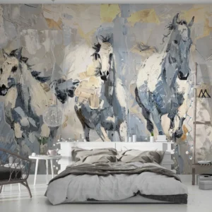 Papier peint chevaux artistiques style peinture à l'huile contemporaine