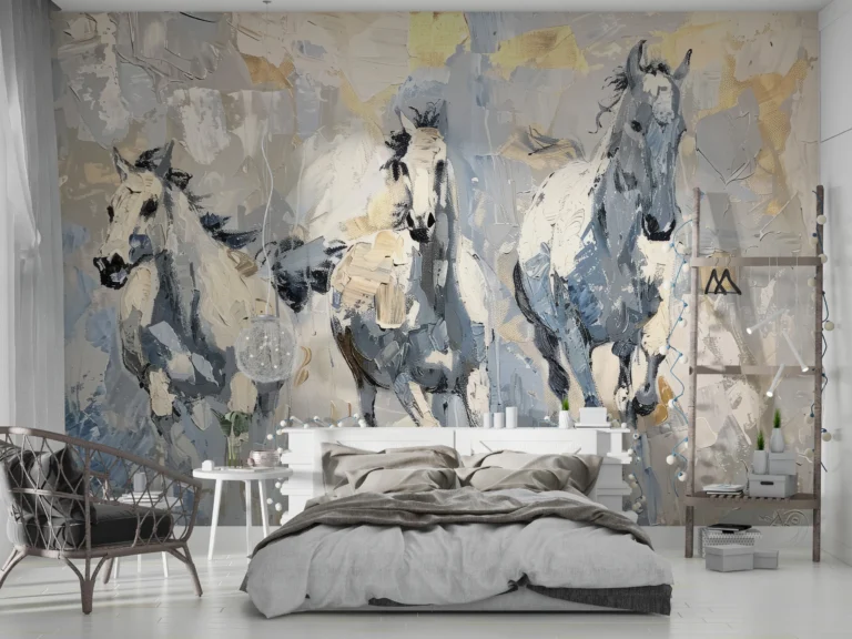 Papier peint chevaux artistiques style peinture à l’huile contemporaine – Main