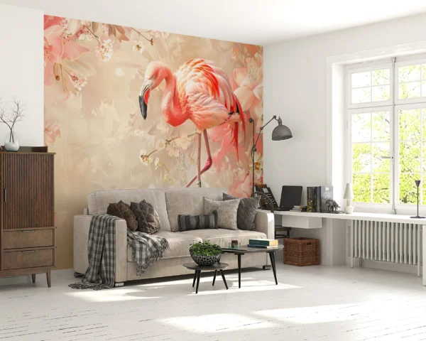 Papier Peint Flamant Rose et Fleurs de Cerisier Romantique – Gallery