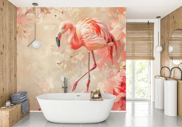 Papier Peint Flamant Rose et Fleurs de Cerisier Romantique – Gallery