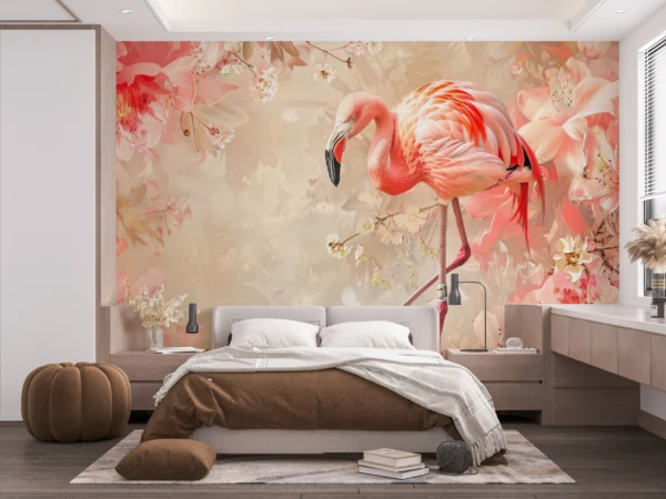 Papier Peint Flamant Rose et Fleurs de Cerisier Romantique – Gallery