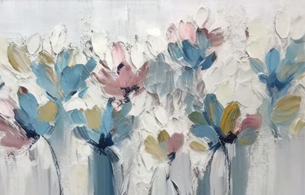 Papier Peint Floral Abstrait aux Nuances Bleues et Roses Délicates – Wallpaper