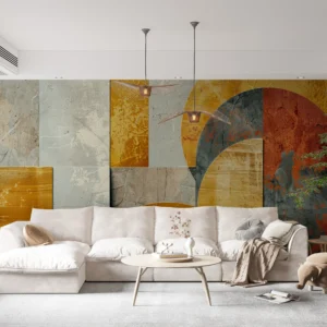 Papier Peint Géométrique Abstract Formes Organiques Textures Industrielles Vintage